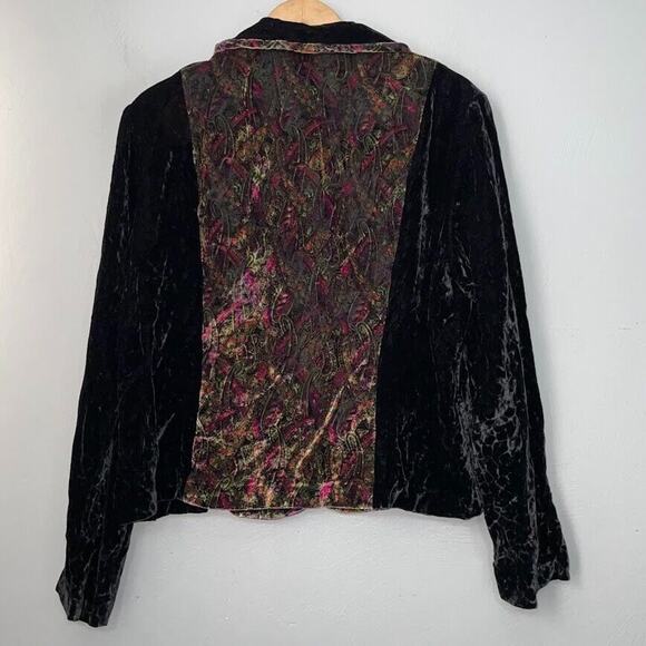 Womens Medium Crushed Velvet Dark Black Paisley Jacket Whimsigoth Regency Vamp - Picture 6 of 11